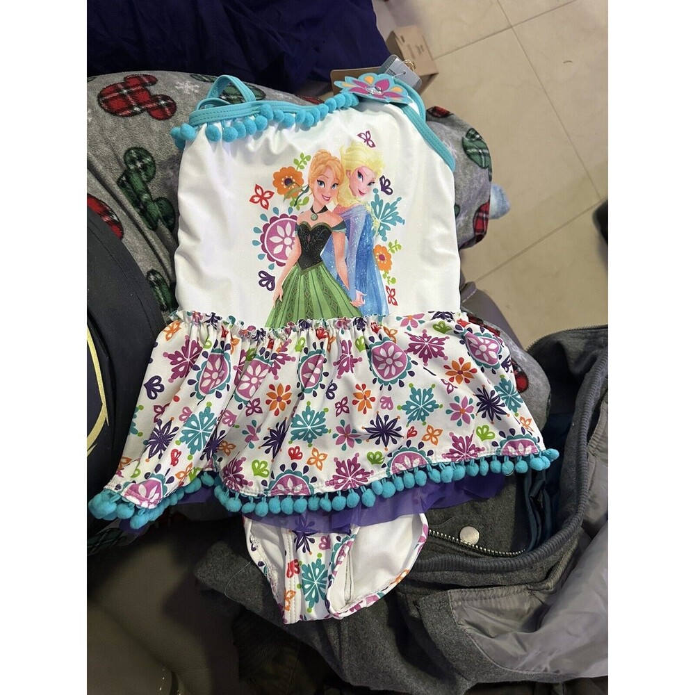 DISNEY STORE FROZEN ELSA ANNA Girls DELUXE Swimsuit SIZE 7/8 NWT Sold Out